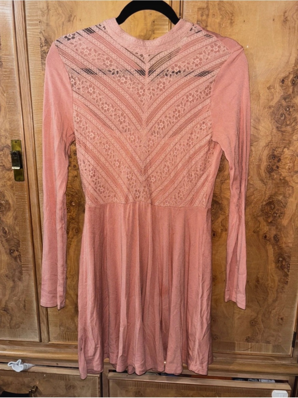 Long Sleeve Pink Lace Yoke Women's Dress size Large